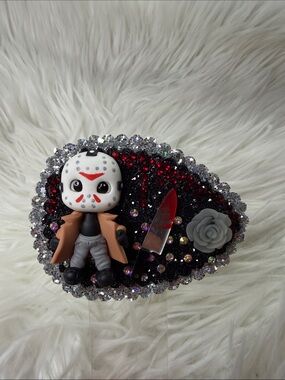 Hand Crafted Black and Red Jason Horror Hair Clip